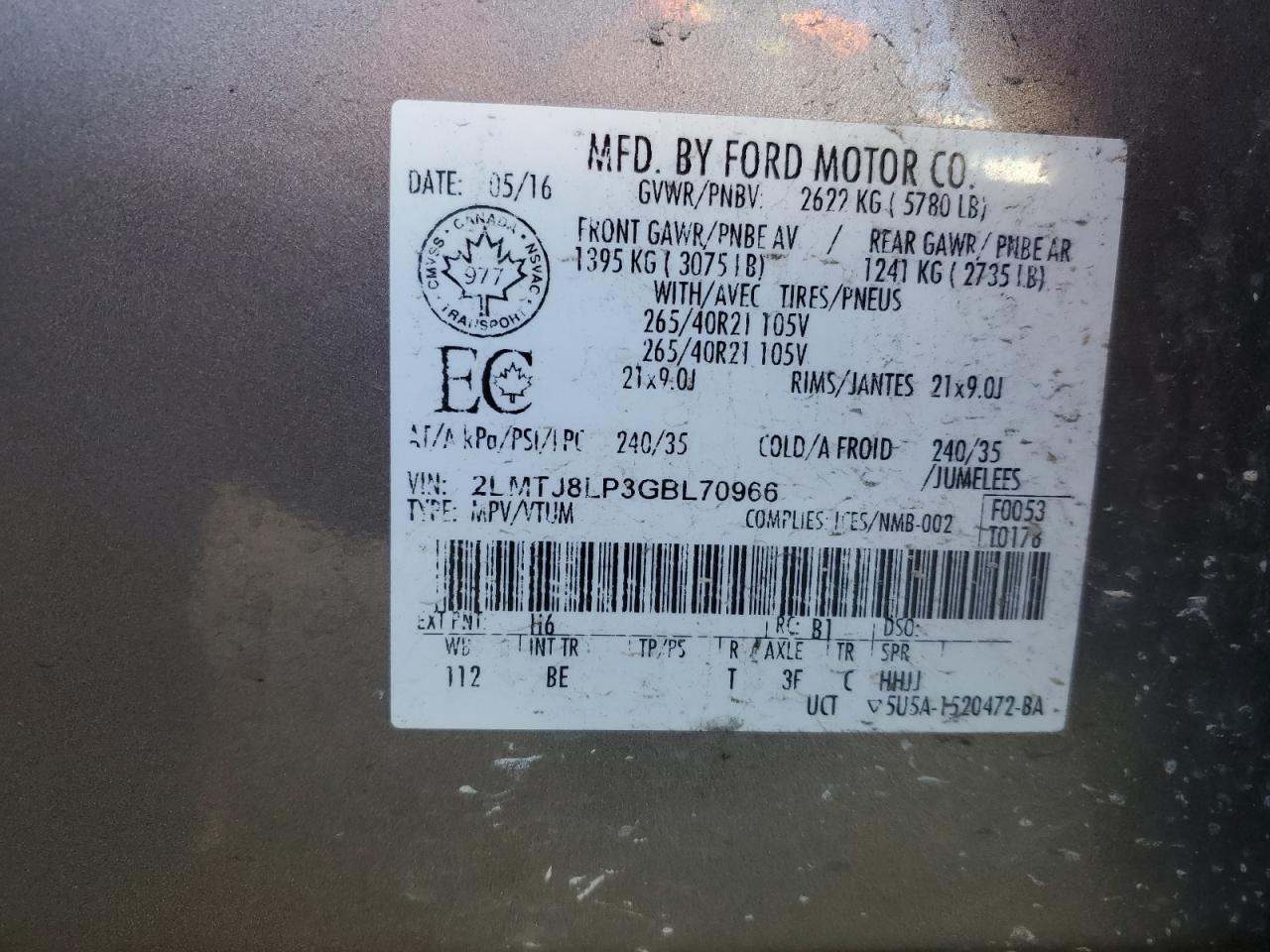 2016 Lincoln Mkx Reserve VIN: 2LMTJ8LP3GBL70966 Lot: 87385885