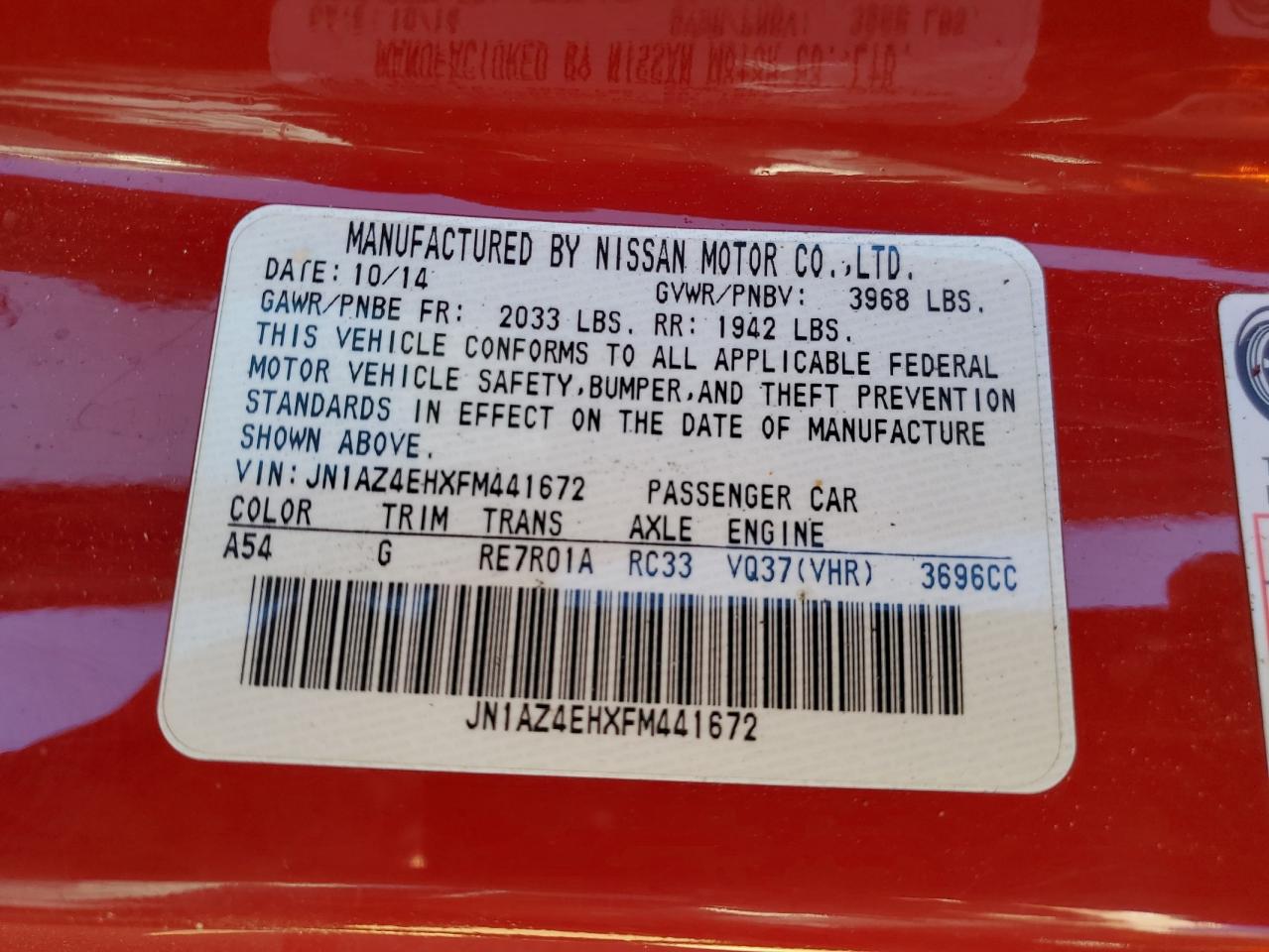 2015 Nissan 370Z Base VIN: JN1AZ4EHXFM441672 Lot: 90447195