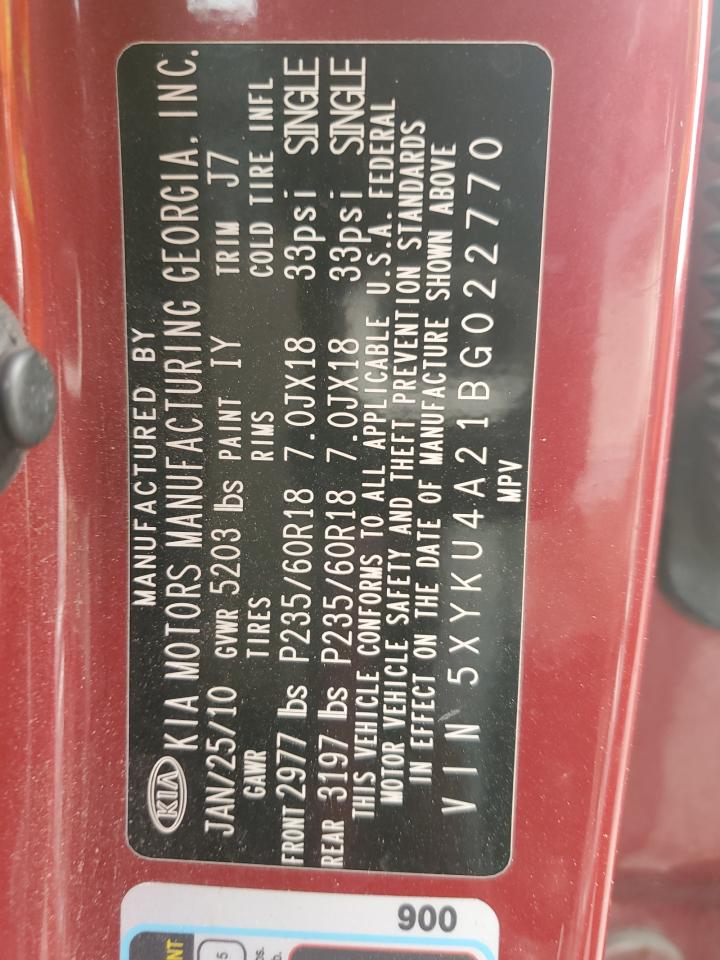 2011 Kia Sorento Ex VIN: 5XYKU4A21BG022770 Lot: 81969245