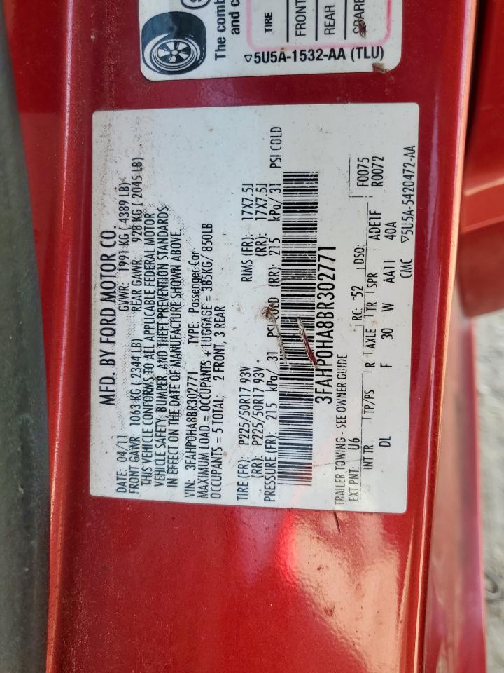 2011 Ford Fusion Se VIN: 3FAHP0HA8BR302771 Lot: 84596285
