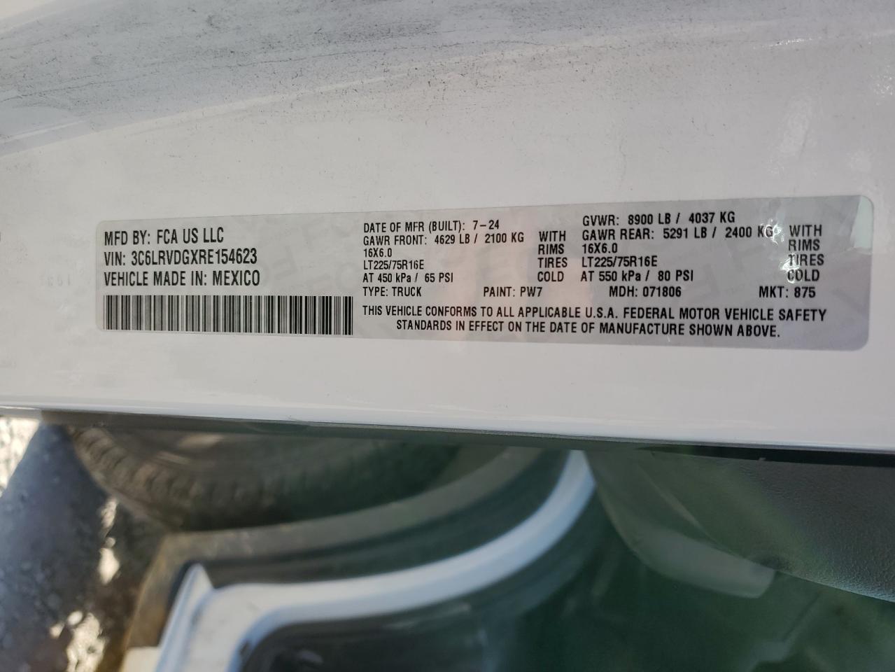 2024 Ram Promaster 2500 2500 High VIN: 3C6LRVDGXRE154623 Lot: 86323935