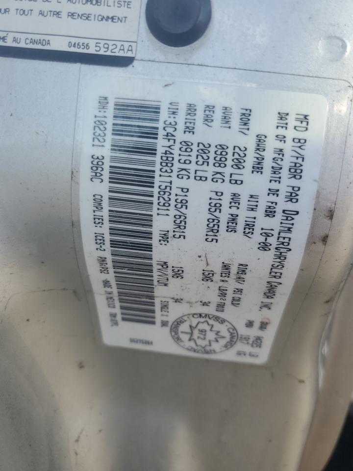 2001 Chrysler Pt Cruiser VIN: 3C4FY4BB31T562911 Lot: 85786055