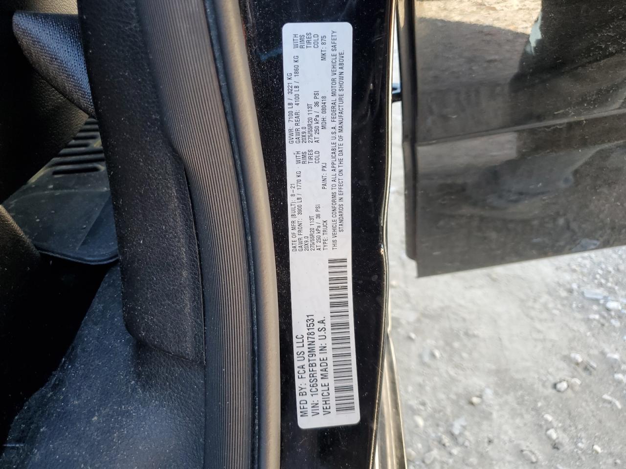 2021 Ram 1500 Big Horn/Lone Star VIN: 1C6SRFBT9MN781531 Lot: 82344485