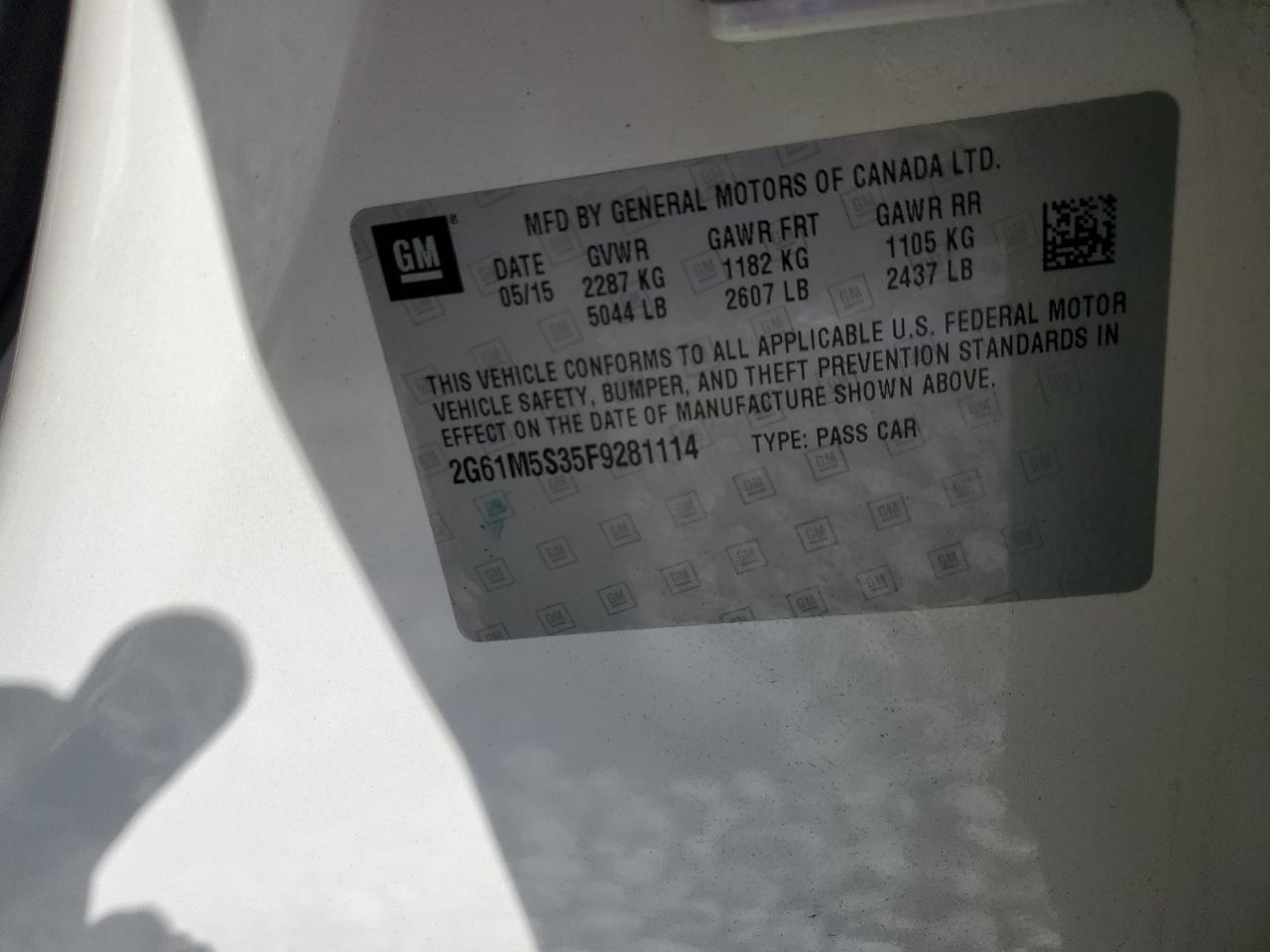 2015 Cadillac Xts Luxury Collection VIN: 2G61M5S35F9281114 Lot: 87010245