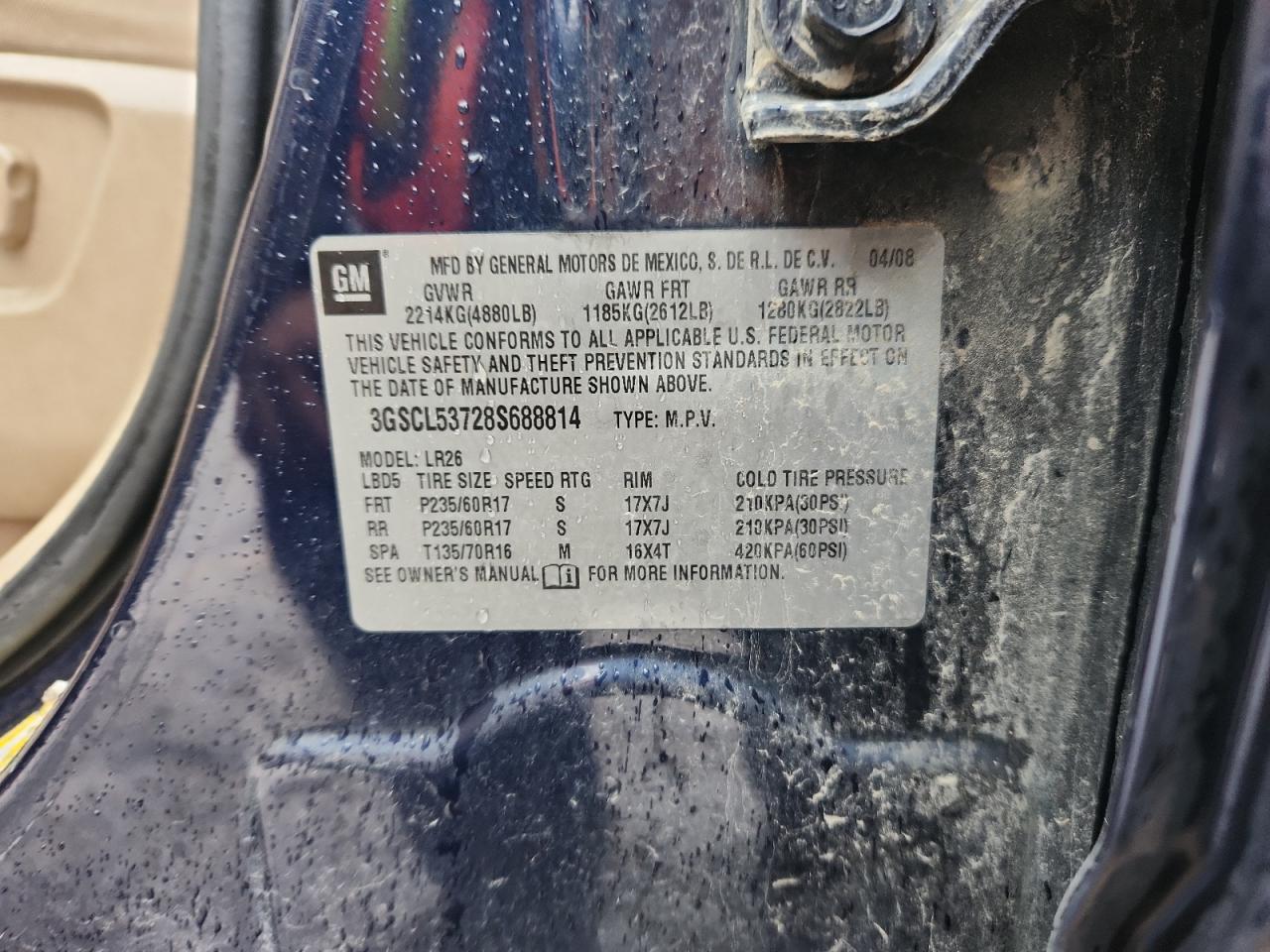 2008 Saturn Vue Xr VIN: 3GSCL53728S688814 Lot: 90303505