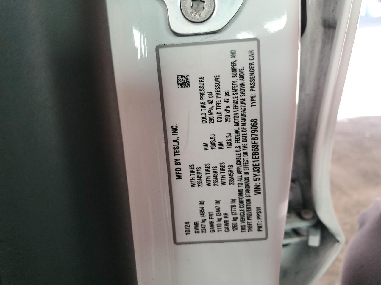 2025 Tesla Model 3 VIN: 5YJ3E1EB6SF879068 Lot: 89450105