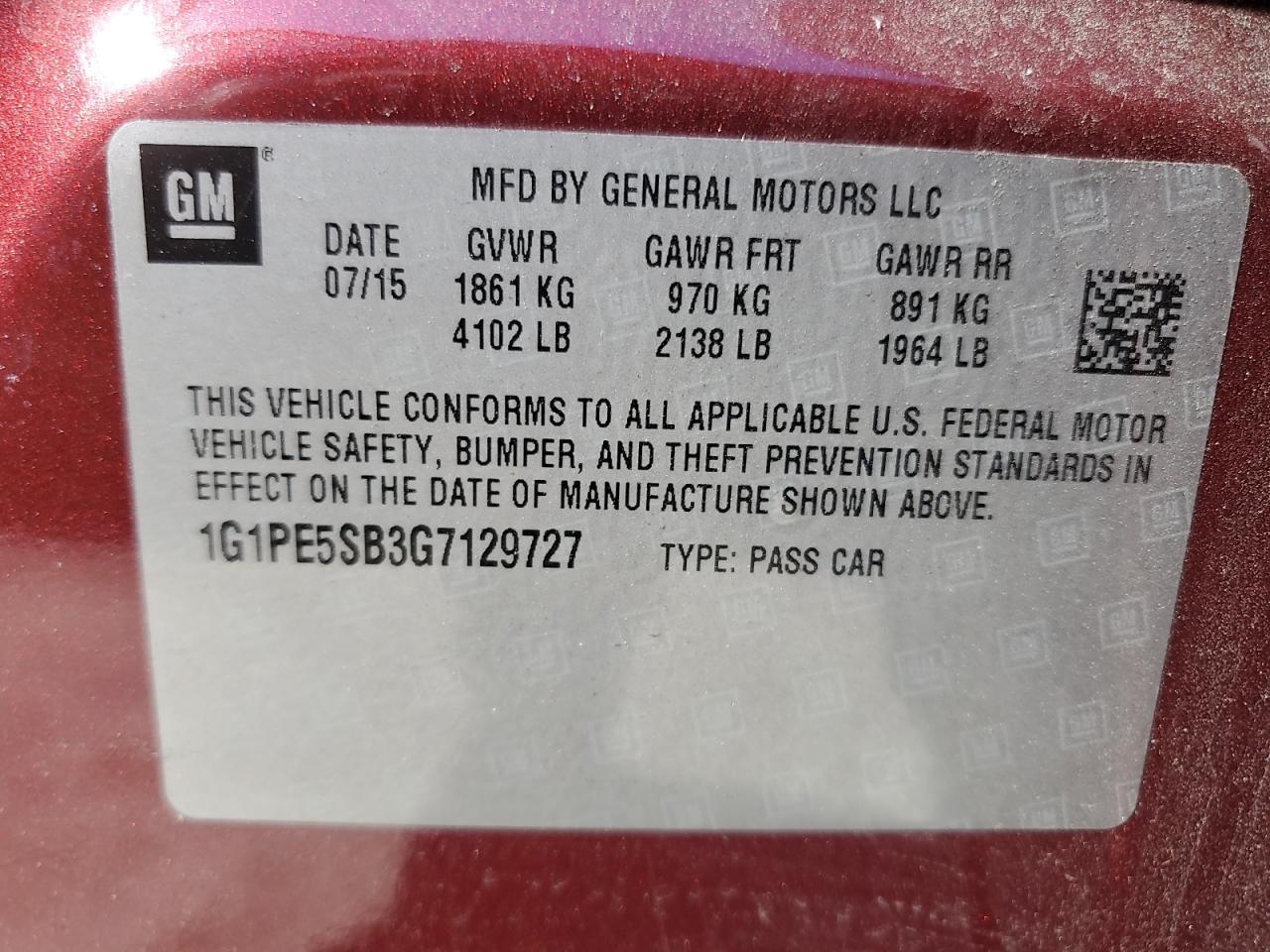 2016 Chevrolet Cruze Limited Lt VIN: 1G1PE5SB3G7129727 Lot: 84886925