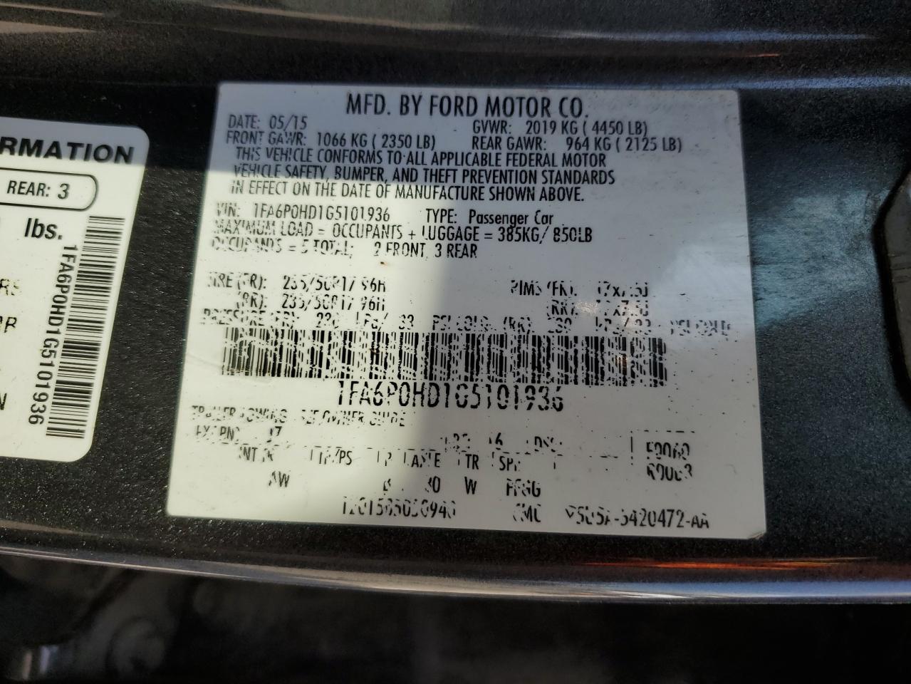 2016 Ford Fusion Se VIN: 1FA6P0HD1G5101936 Lot: 81915945