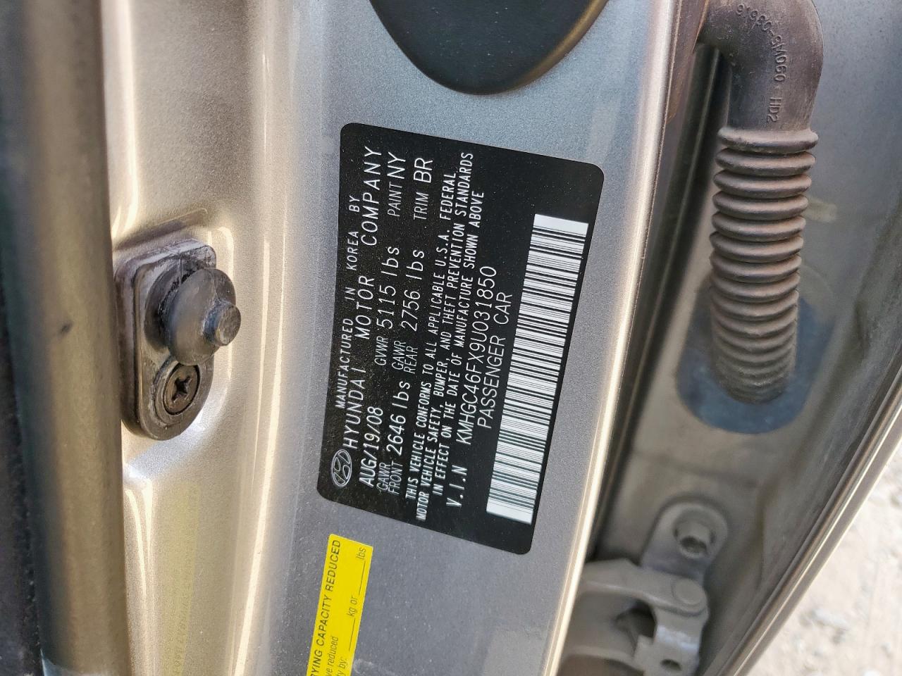 2009 Hyundai Genesis 4.6L VIN: KMHGC46FX9U031850 Lot: 86155105