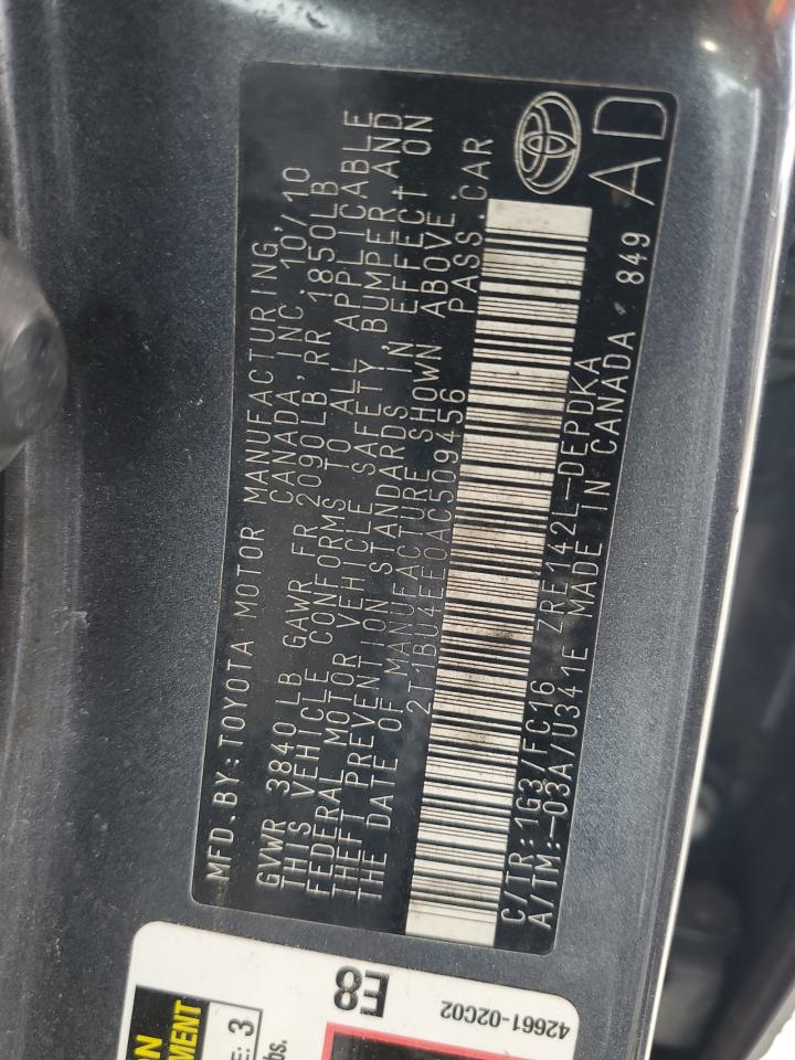 2010 Toyota Corolla Base VIN: 2T1BU4EE0AC509456 Lot: 84622445