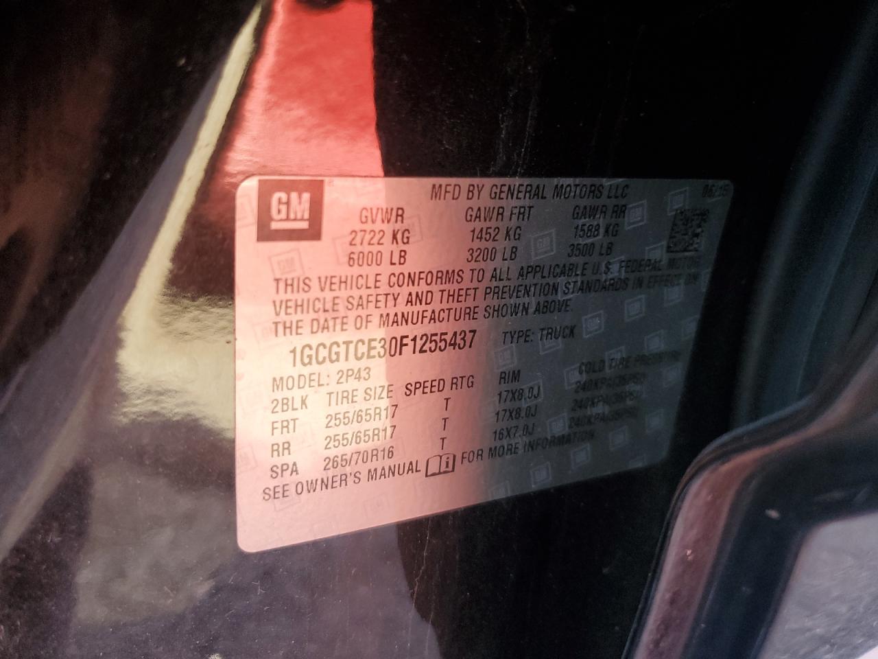 2015 Chevrolet Colorado Z71 VIN: 1GCGTCE30F1255437 Lot: 81479795