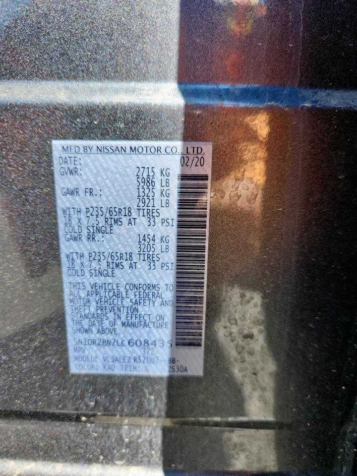 2020 Nissan Pathfinder Sv VIN: 5N1DR2BN2LC608435 Lot: 85346255