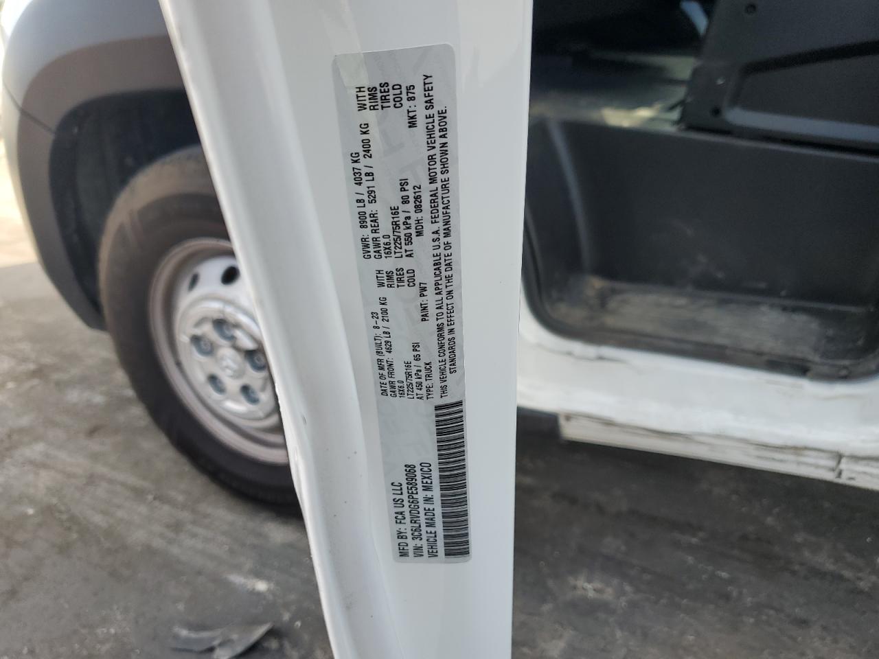 2023 Ram Promaster 2500 2500 High VIN: 3C6LRVDG6PE589068 Lot: 82710625