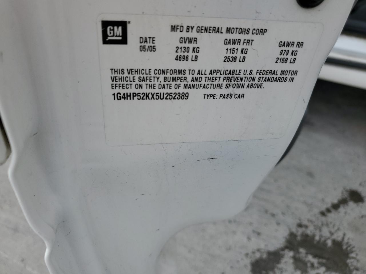 2005 Buick Lesabre Custom VIN: 1G4HP52KX5U252389 Lot: 86113695