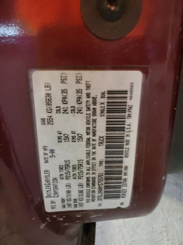 2000 Dodge Dakota Quad VIN: 1B7GL2AX0YS755761 Lot: 84878525