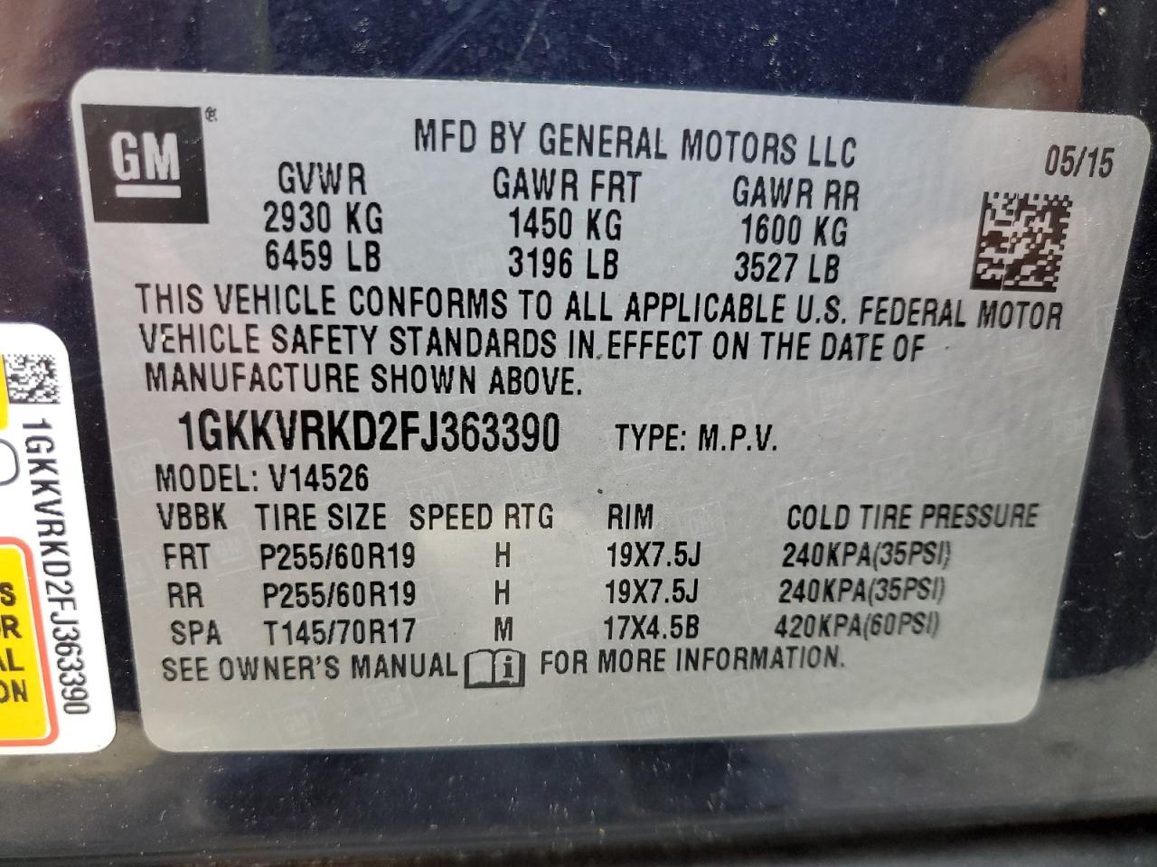2015 GMC Acadia Slt-1 VIN: 1GKKVRKD2FJ363390 Lot: 86783995