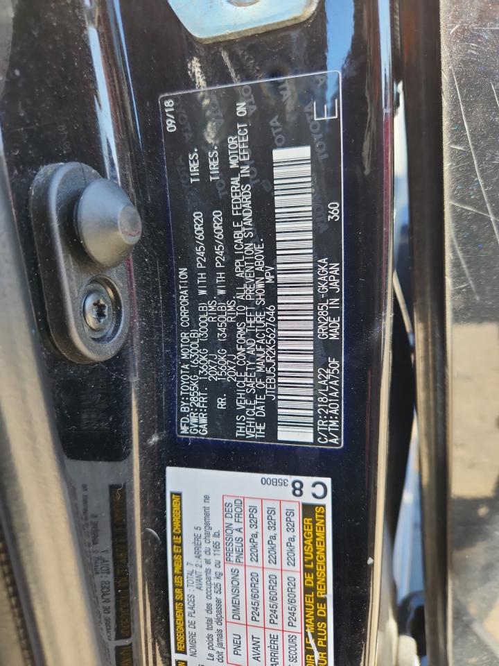 2019 Toyota 4Runner Sr5/Sr5 Premium VIN: JTEBU5JR2K5627646 Lot: 82201115