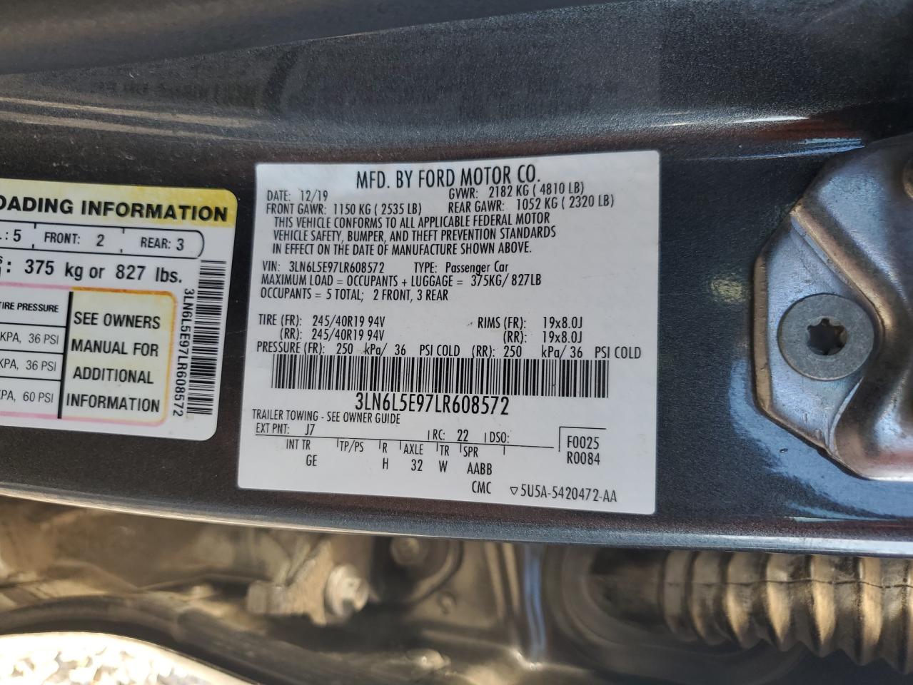 2020 Lincoln Mkz Reserve VIN: 3LN6L5E97LR608572 Lot: 85177495