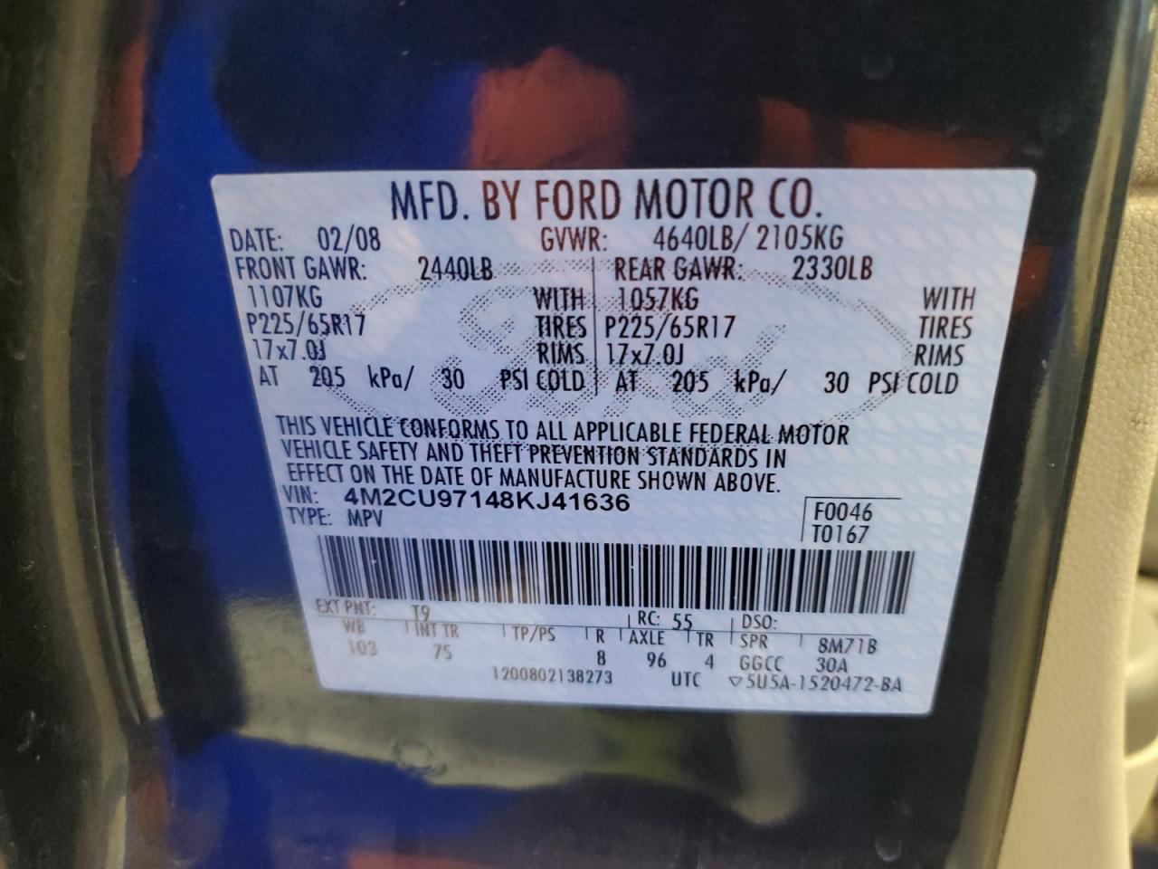 2008 Mercury Mariner Premier VIN: 4M2CU97148KJ41636 Lot: 90877095