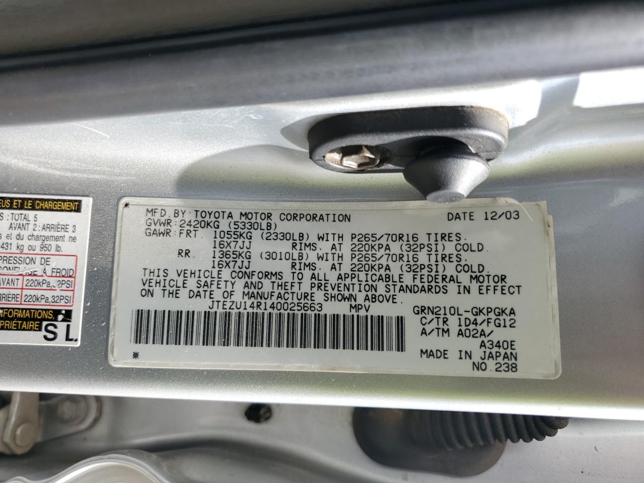 2004 Toyota 4Runner Sr5 VIN: JTEZU14R140025663 Lot: 84473005