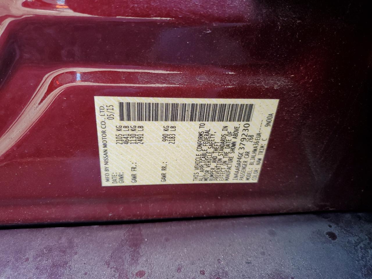 2016 Nissan Maxima 3.5S VIN: 1N4AA6AP4GC379230 Lot: 85698355