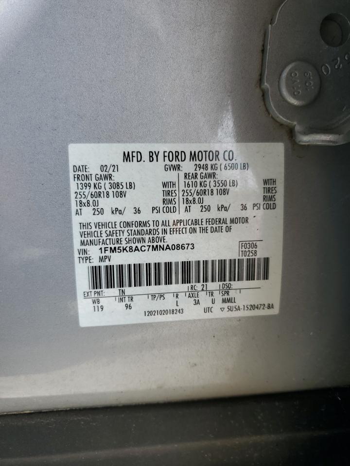 2021 Ford Explorer Police Interceptor VIN: 1FM5K8AC7MNA08673 Lot: 85129275