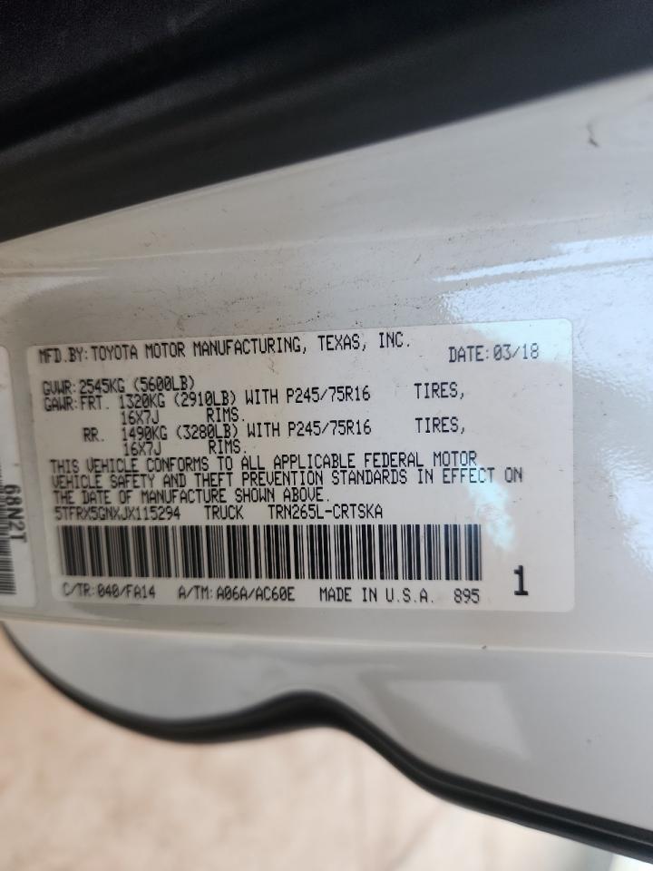 2018 Toyota Tacoma Access Cab VIN: 5TFRX5GNXJX115294 Lot: 85598335