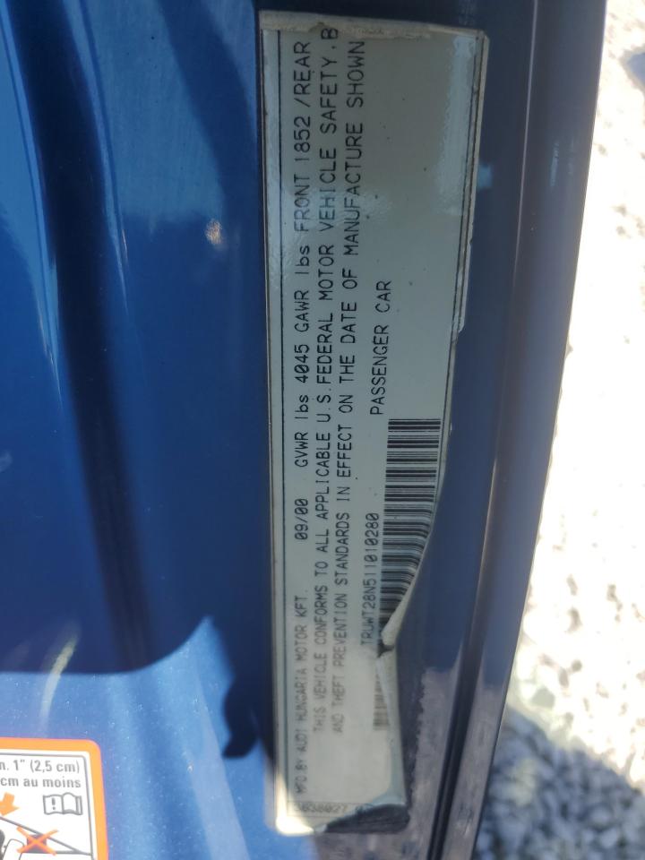 2001 Audi Tt Quattro VIN: TRUWT28N511010280 Lot: 86824475