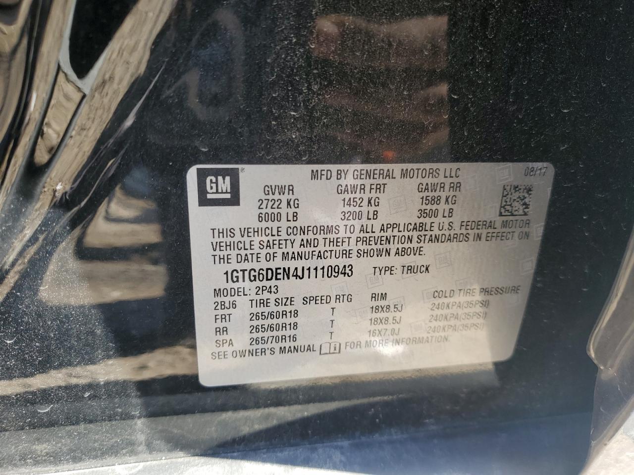 2018 GMC Canyon Slt VIN: 1GTG6DEN4J1110943 Lot: 90226565