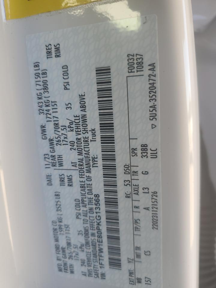 2023 Ford F150 Supercrew VIN: 1FTFW1E80PKG13568 Lot: 87393655