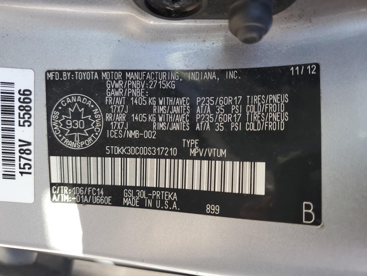 2013 Toyota Sienna Le VIN: 5TDKK3DC0DS317210 Lot: 81967605