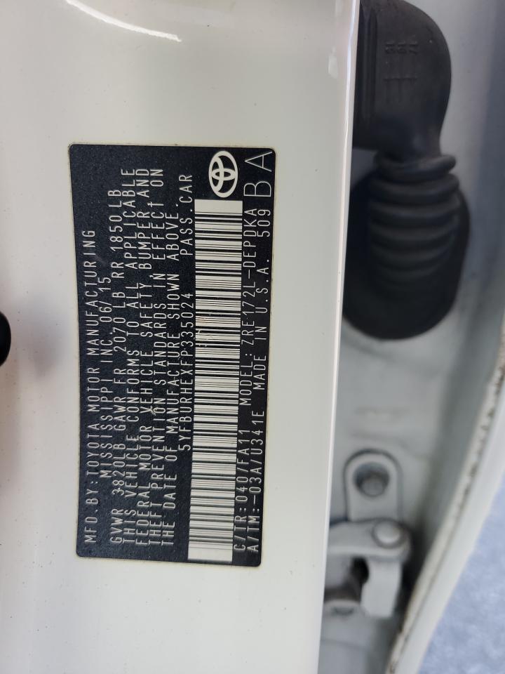 2015 Toyota Corolla L VIN: 5YFBURHEXFP335024 Lot: 85568095