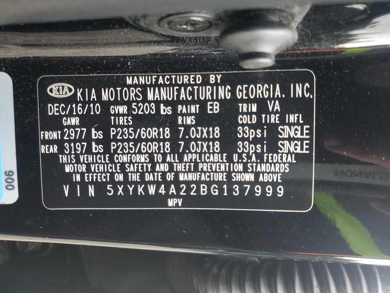 2011 Kia Sorento Sx VIN: 5XYKW4A22BG137999 Lot: 85293435