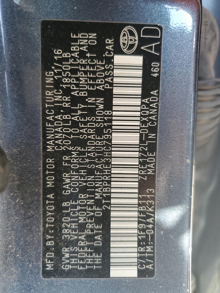 2017 Toyota Corolla Le Eco VIN: 2T1BPRHE3HC795118 Lot: 85101025