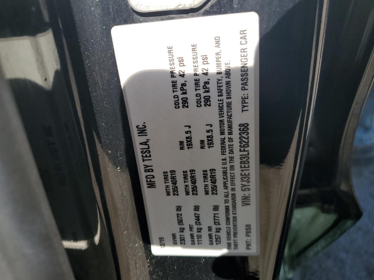 2020 Tesla Model 3 VIN: 5YJ3E1EB3LF622368 Lot: 84647875