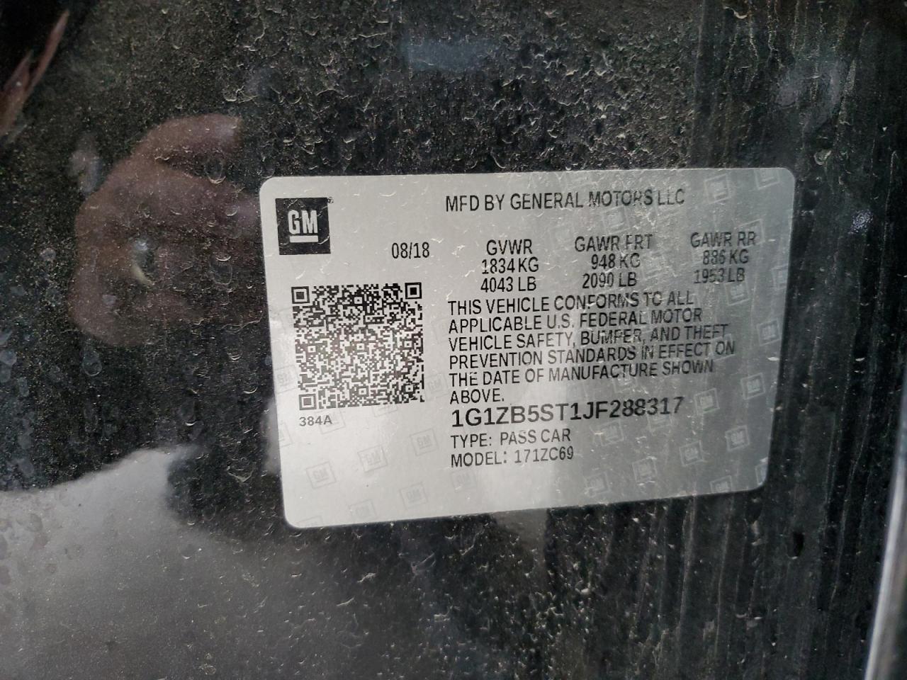 2018 Chevrolet Malibu Ls VIN: 1G1ZB5ST1JF288317 Lot: 82272155