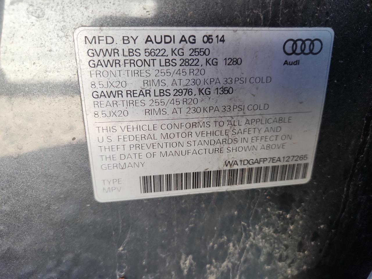 2014 Audi Q5 Premium Plus VIN: WA1DGAFP7EA127265 Lot: 85723235