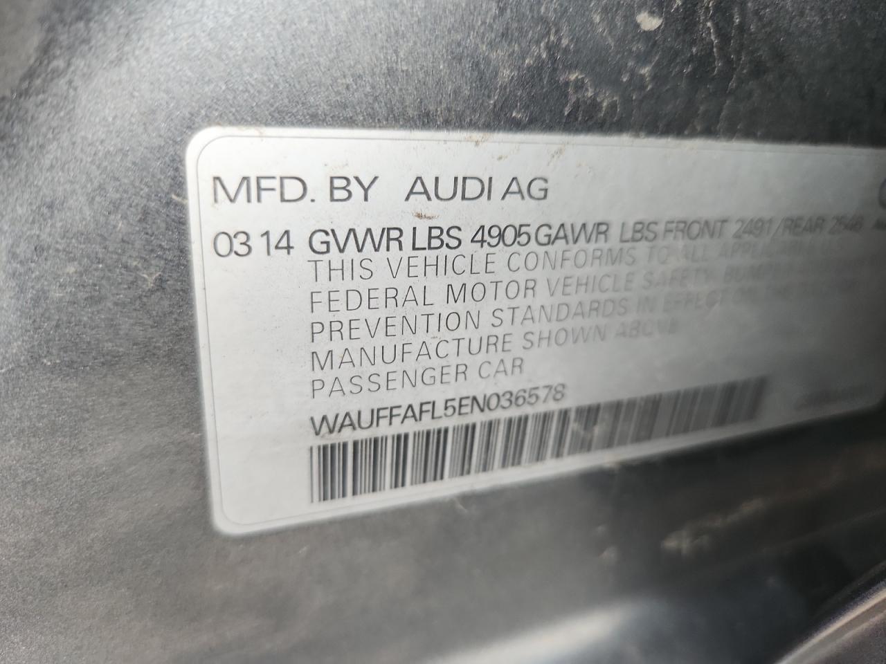 2014 Audi A4 Premium Plus VIN: WAUFFAFL5EN036578 Lot: 86295285
