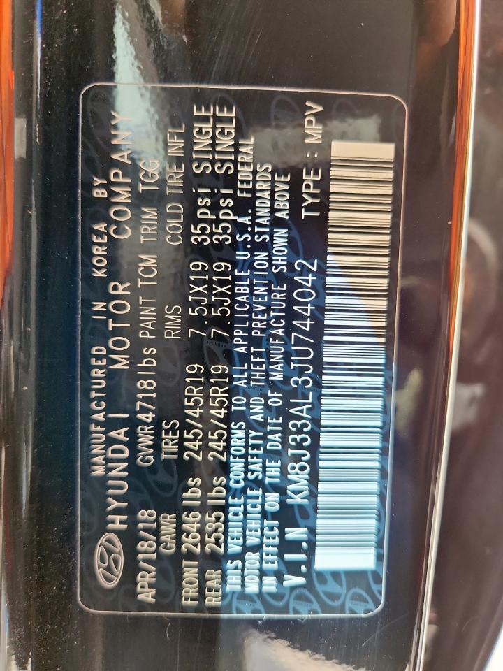 2018 Hyundai Tucson Sport VIN: KM8J33AL3JU744042 Lot: 85325385