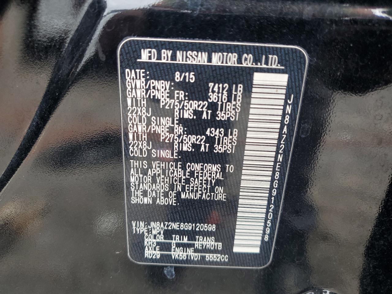 2016 Infiniti Qx80 VIN: JN8AZ2NE8G9120598 Lot: 85555755