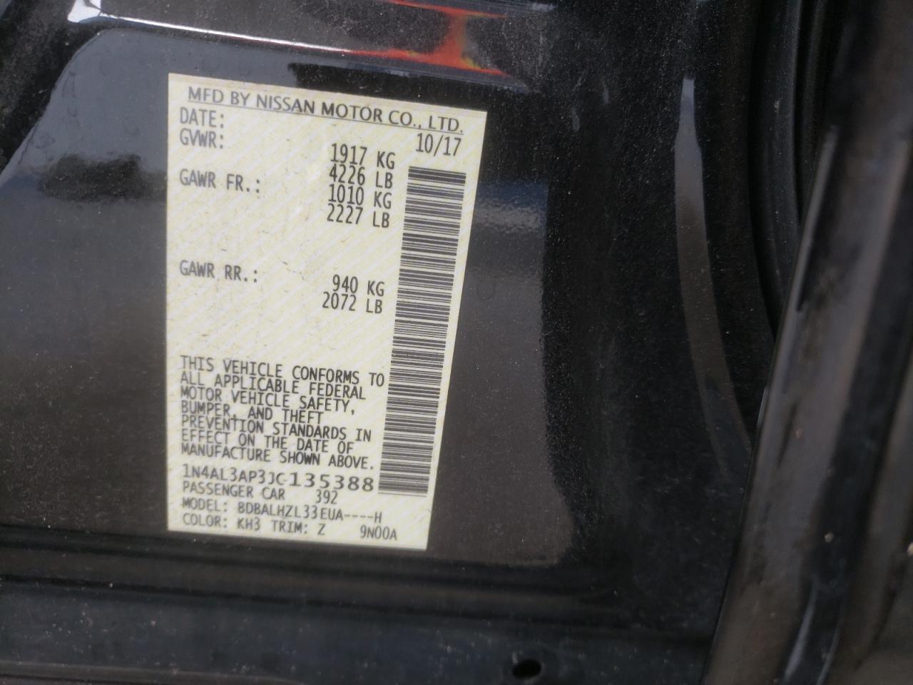 2018 Nissan Altima 2.5 VIN: 1N4AL3AP3JC135388 Lot: 85530705