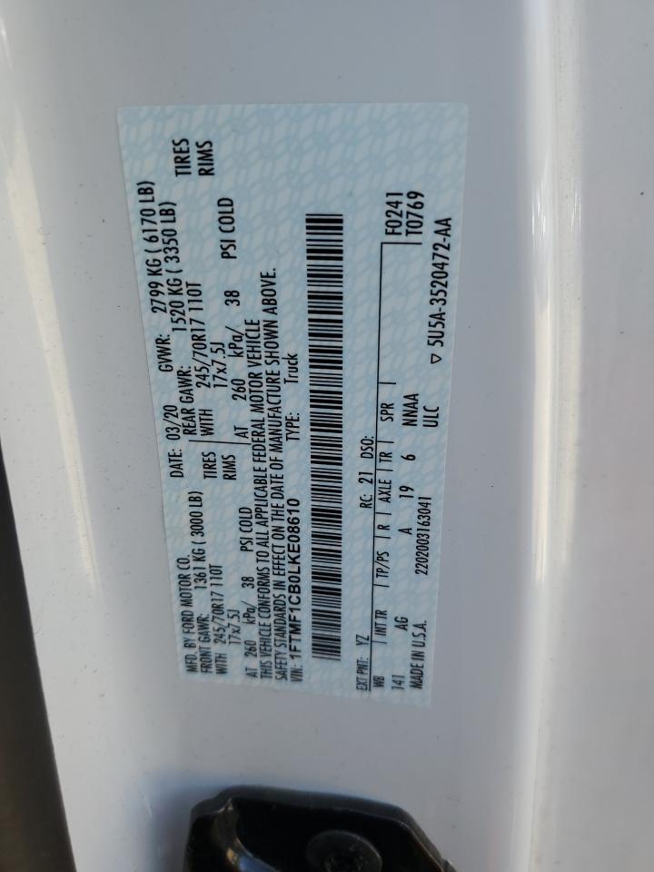 2020 Ford F150 VIN: 1FTMF1CB0LKE08610 Lot: 87429845