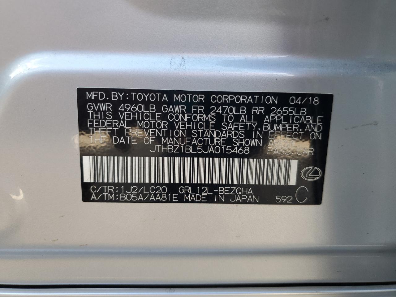 2018 Lexus Gs 350 Base VIN: JTHBZ1BL5JA015468 Lot: 87023475