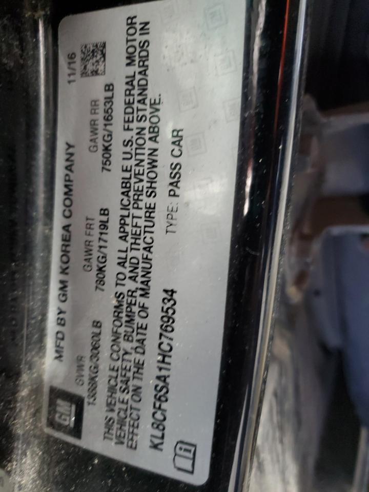 2017 Chevrolet Spark 2Lt VIN: KL8CF6SA1HC769534 Lot: 87458235