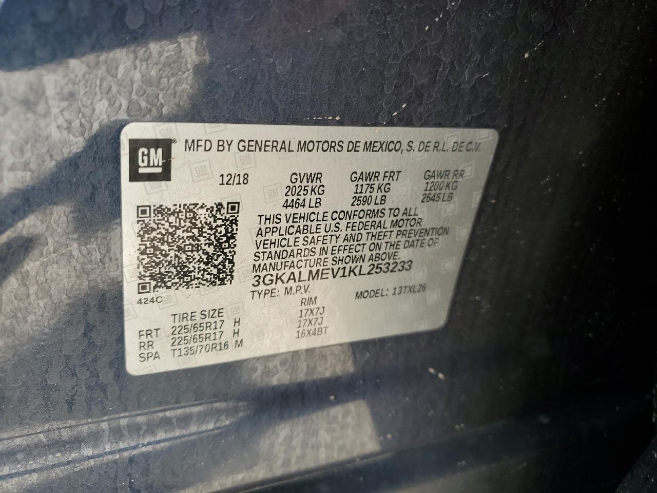 2019 GMC Terrain Sle VIN: 3GKALMEV1KL253233 Lot: 82587475