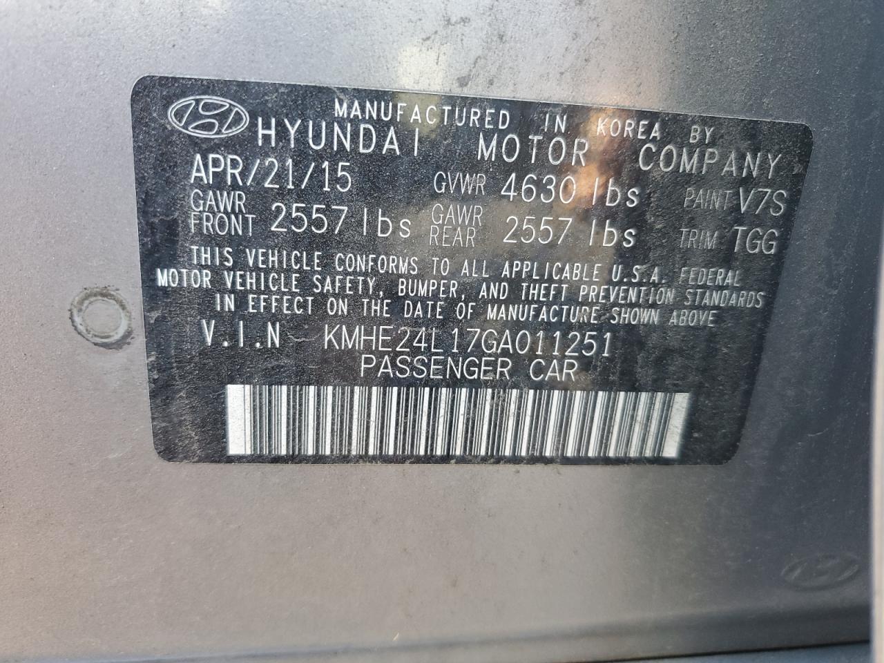 2016 Hyundai Sonata Hybrid VIN: KMHE24L17GA011251 Lot: 85072205