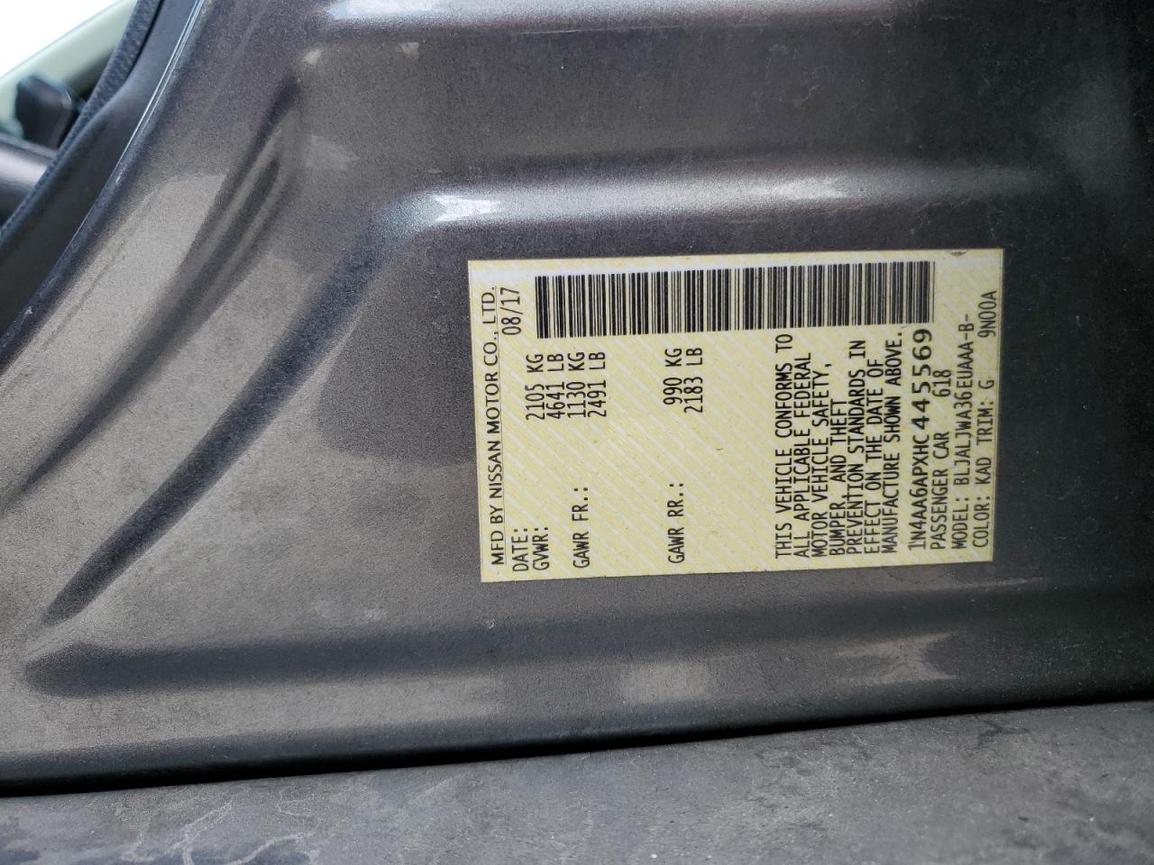 2017 Nissan Maxima 3.5S VIN: 1N4AA6APXHC445569 Lot: 84699245