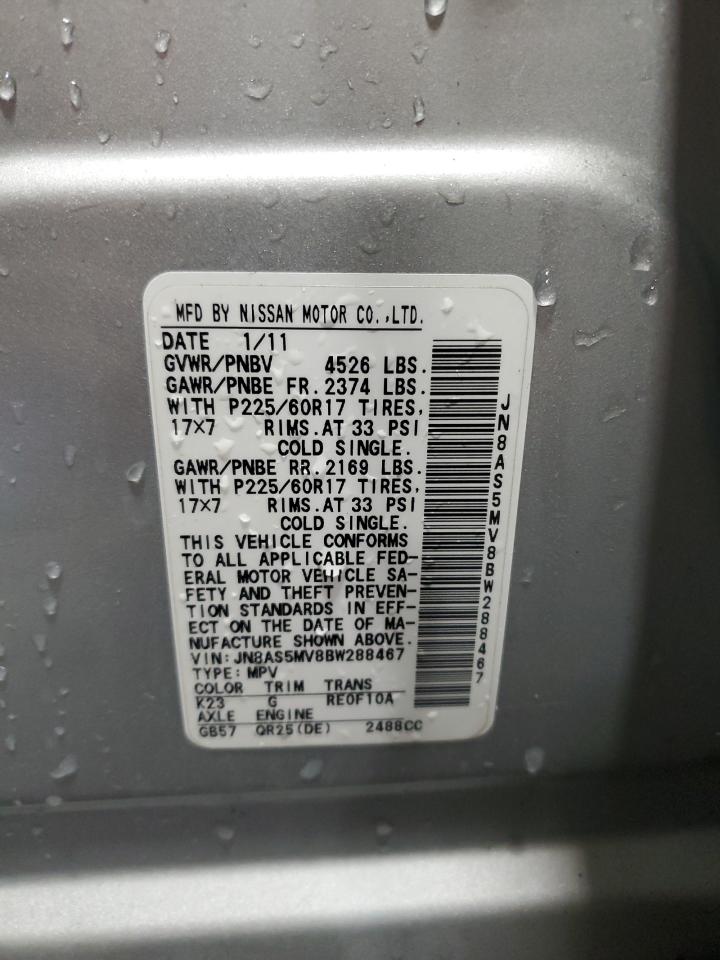 2011 Nissan Rogue S VIN: JN8AS5MV8BW288467 Lot: 85189105