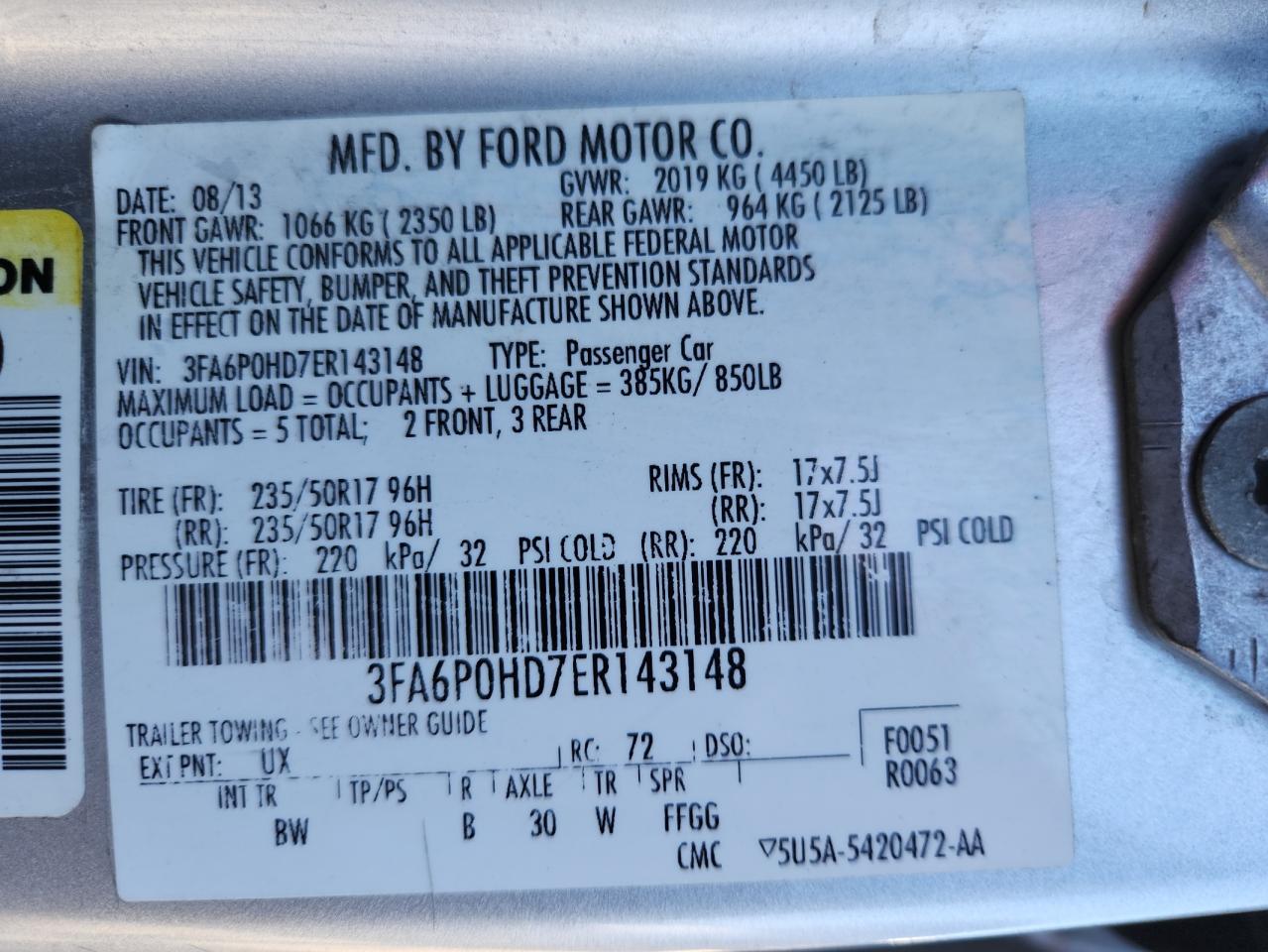 2014 Ford Fusion Se VIN: 3FA6P0HD7ER143148 Lot: 85497335