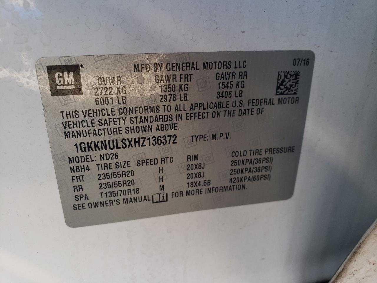 2017 GMC Acadia Slt-1 VIN: 1GKKNULSXHZ136372 Lot: 86304455